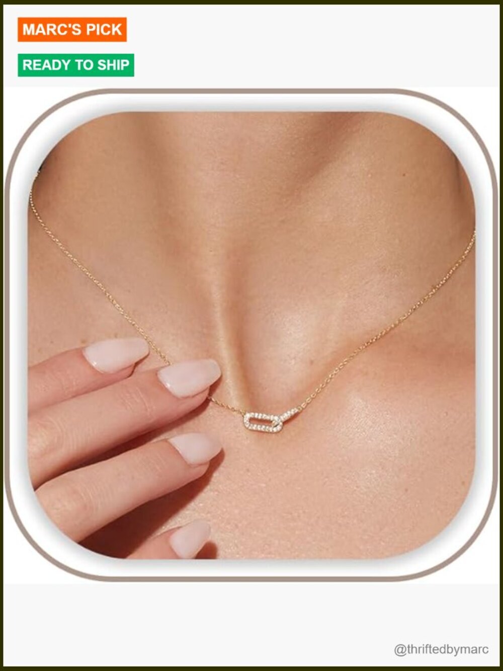Dainty Gold Plated Paperclip Choker Necklace Cute Minimalist Open Oval Pendant